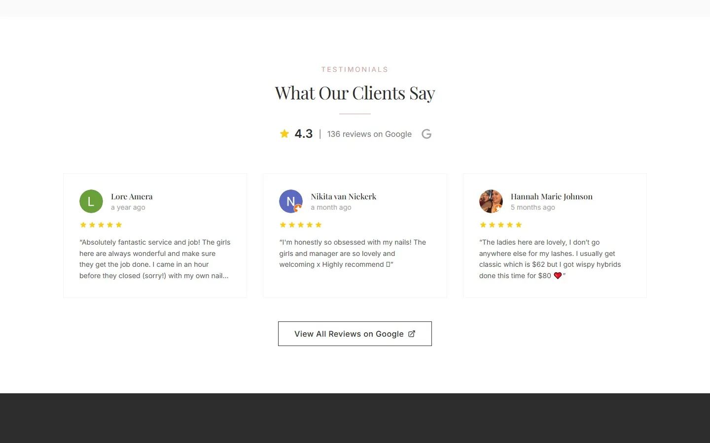 Deluxe Nails client reviews and booking call to action