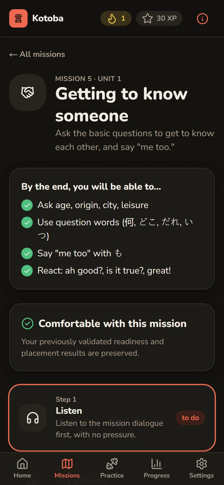 Mission five, Getting to know someone, in the night theme